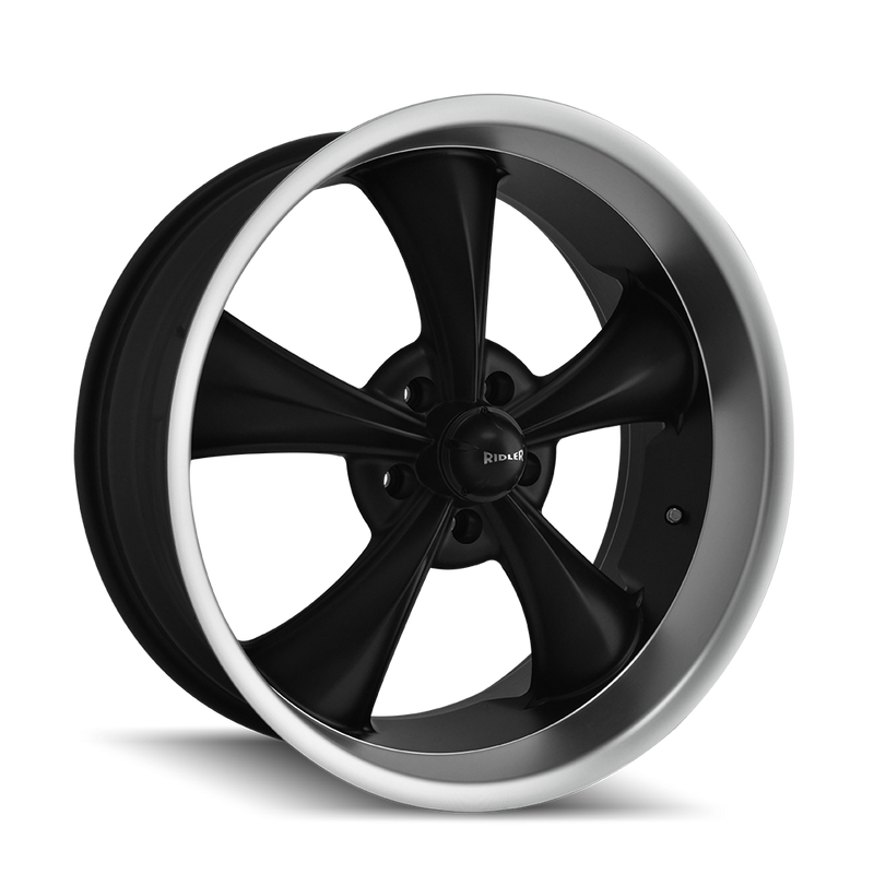 Ridler - 695 - Black - MATTE BLACK/MACHINED LIP - 17" x 7", 0 Offset, 5x127 (Bolt Pattern), 83.8mm HUB