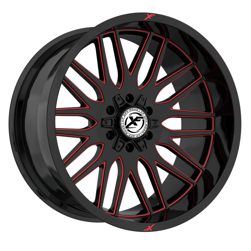 XF Off-Road - XF-240 - Black - Black Milled Red - 20" x 9", 0 Offset, 5x127/139.7 (Bolt pattern), 78.10mm HUB