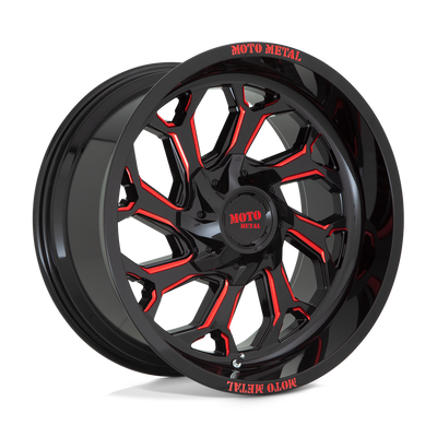 Moto Metal - MO999 - Black - GLOSS BLACK MILLED WITH RED TINT - 20" x 10", -18 Offset, 5x127/139.7 (Bolt Pattern), 78.1mm HUB