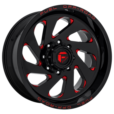 Fuel - D638 VORTEX - Black - GLOSS BLACK RED TINTED CLEAR - 20" x 10", -18 Offset, 8x180 (Bolt Pattern), 124.2mm HUB
