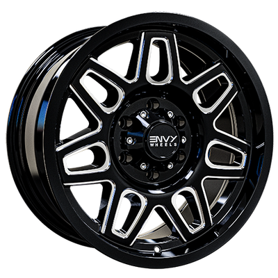 Envy Wheels - ET2 - Black - GLOSS BLACK / SIDE MILL - 18" x 9", 18 Offset, 6x139.7 (Bolt Pattern), 106.1mm HUB