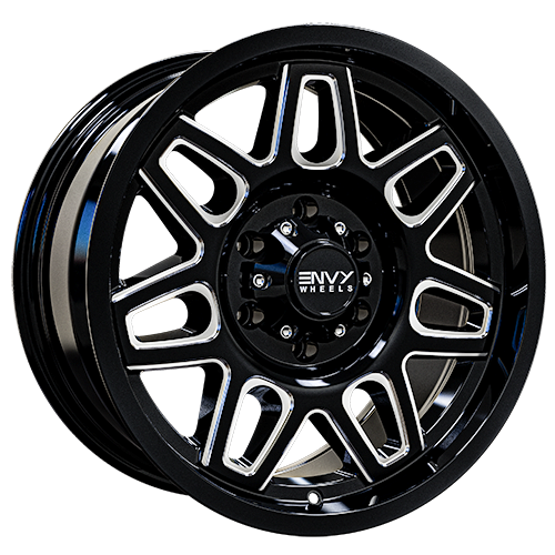 Envy Wheels - ET2 - Black - GLOSS BLACK / SIDE MILL - 18" x 9", 18 Offset, 6x139.7 (Bolt Pattern), 106.1mm HUB