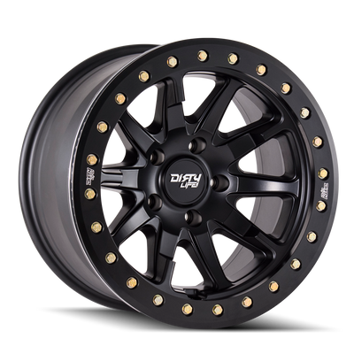 Dirty Life - DT-2 - Black - MATTE BLACK WITH SIMULATED RING - 20" x 9", 0 Offset, 8x170 (Bolt Pattern), 130.8mm HUB