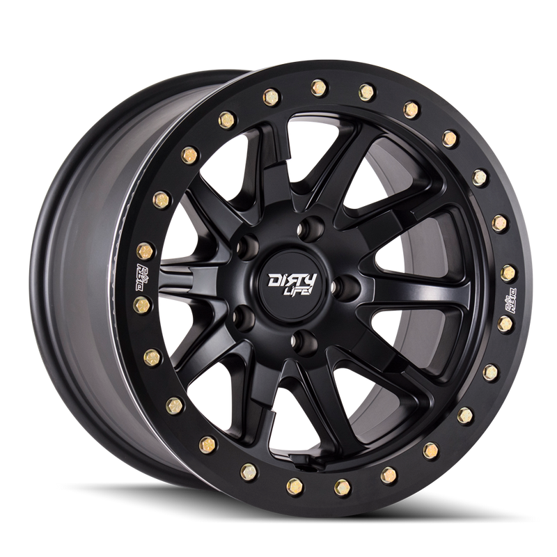 Dirty Life - DT-2 - Black - MATTE BLACK WITH SIMULATED RING - 20" x 9", 0 Offset, 8x170 (Bolt Pattern), 130.8mm HUB
