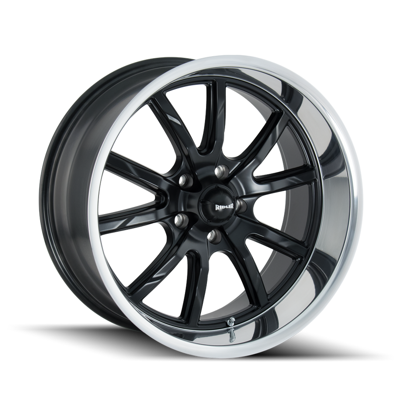 Ridler - 650 - Black - MATTE BLACK/POLISHED LIP - 18" x 8", 0 Offset, 5x120.65 (Bolt Pattern), 83.8mm HUB
