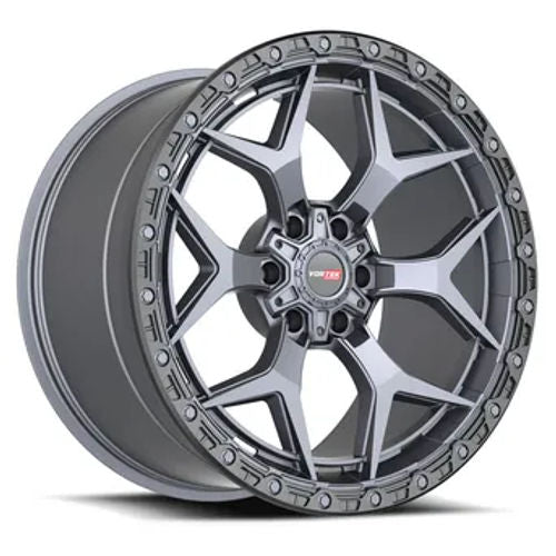Vortek Offroad - VRT-603 ATHENO - Grey - Matte Titanium Black Bead Ring - 17" x 9", 0 Offset, 6x135/139.7 (Bolt pattern), 106.1mm HUB