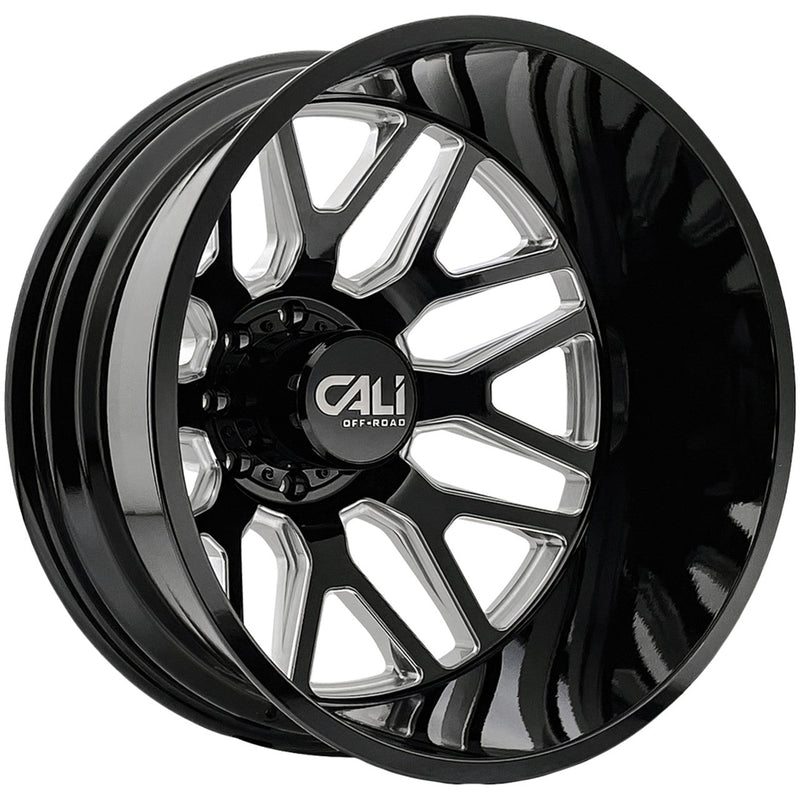 Cali Off-Road - INVADER DUALLY - Black - GLOSS BLACK/MILLED SPOKES - 22" x 8.25", -192 Offset, 8x200 (Bolt Pattern), 142mm HUB