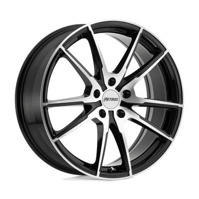 Petrol Wheels - P0A - Black - GLOSS BLACK WITH MACHINED CUT FACE - 19" x 8", 40 Offset, 5x108 (Bolt Pattern), 72.1mm HUB