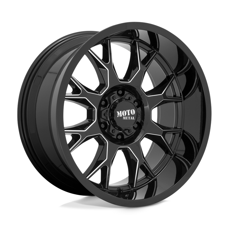 Moto Metal - MO806 - Black - GLOSS BLACK MILLED - 22" x 12", -44 Offset, 8x170 (Bolt Pattern), 125.1mm HUB