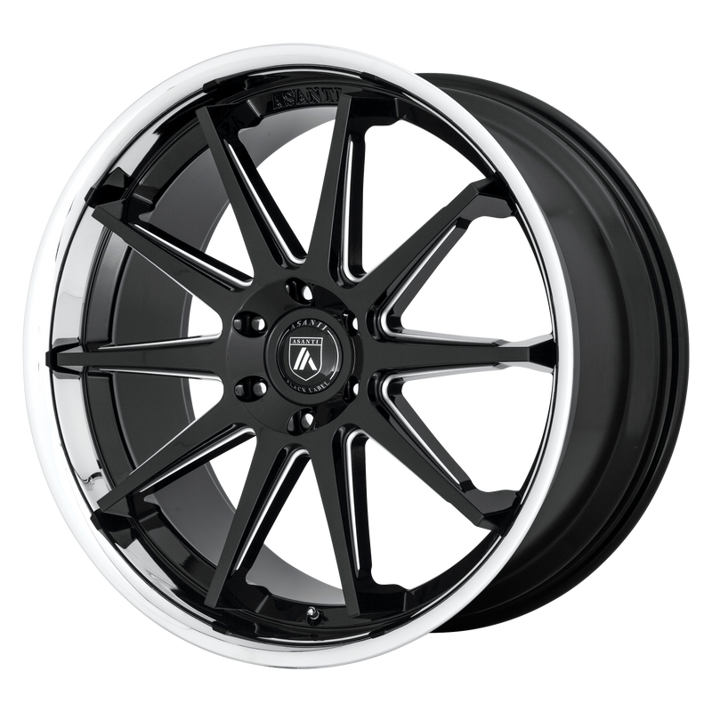 Asanti Black - ABL-29 EMPEROR - Black - GLOSS BLACK MILLED WITH CHROME LIP - 22" x 10", 15 Offset, 6x139.7 (Bolt Pattern), 106.1mm HUB