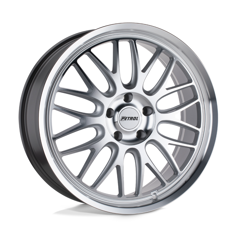 Petrol Wheels - P4C - Silver - SILVER WITH MACHINED FACE & LIP - 17" x 8", 40 Offset, 5x112 (Bolt Pattern), 66.6mm HUB