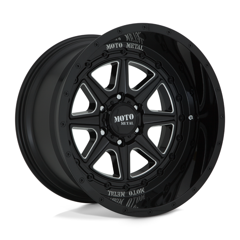 Moto Metal - MO801 PHANTOM - Black - GLOSS BLACK MILLED - 20" x 12", -44 Offset, 5x127 (Bolt Pattern), 71.5mm HUB