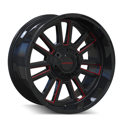 Mayhem - APOLLO - Black - GLOSS BLACK/PRISM RED MILLED - 20" x 9", 0 Offset, 5x127/139.7 (Bolt Pattern), 87.1mm HUB