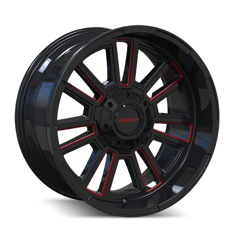 Mayhem - APOLLO - Black - GLOSS BLACK/PRISM RED MILLED - 20" x 9", 0 Offset, 5x127/139.7 (Bolt Pattern), 87.1mm HUB