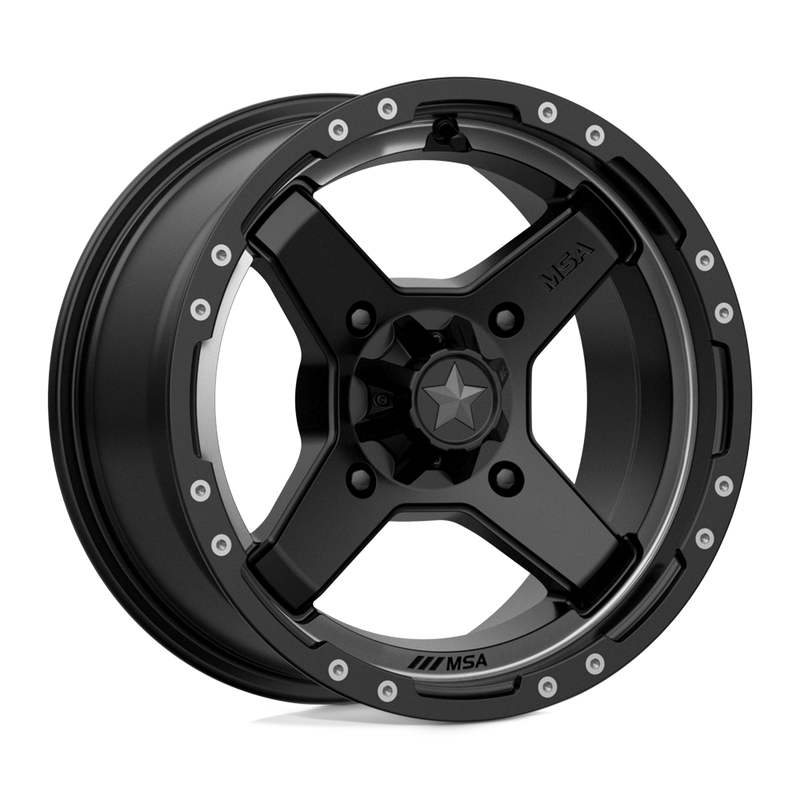 MSA Offroad Wheels - M39 CROSS - Black - Satin Black Titanium Tint - 14" x 7", 10 Offset, 4x110 (Bolt Pattern), 86mm HUB