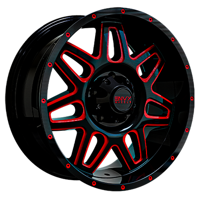 Envy Wheels - ET-2 - Black - GLOSS BLACK /  RED SIDE MILL - 20" x 9", 18 Offset, 5x150 (Bolt Pattern), 111mm HUB