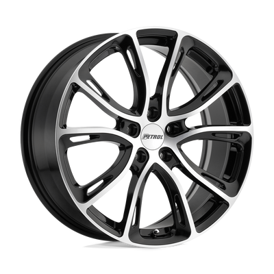 Petrol Wheels - P5A - Black - GLOSS BLACK WITH MACHINED CUT FACE - 18" x 8", 40 Offset, 5x112 (Bolt Pattern), 72.1mm HUB