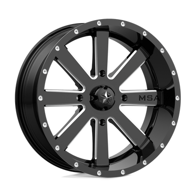 MSA Offroad Wheels - M34 FLASH - Black - GLOSS BLACK MILLED - 22" x 7", 0 Offset, 4x137 (Bolt Pattern), 112.1mm HUB
