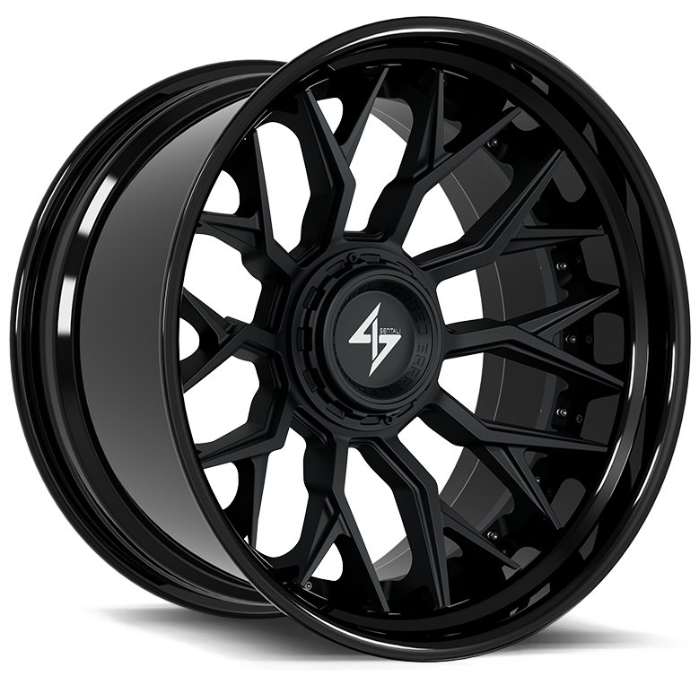 Sentali - BFX2 - Black - Gloss Black Lip / Matte Black Centre - 24" x 14", -76 Offset, 8x165.1/170 (Bolt pattern), 125.20mm HUB
