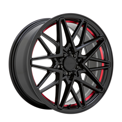 Ruff - CLUTCH - Black - Gloss Black with Machined Red Inner Lip - 18" x 8", 38 Offset, 5x112/120 (Bolt Pattern), 76.1mm HUB