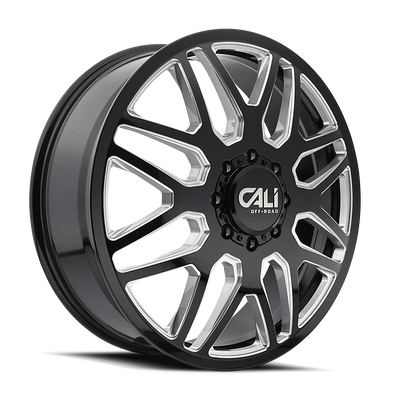 Cali Off-Road - INVADER DUALLY - Black - GLOSS BLACK/MILLED SPOKES - 24" x 8.25", 115 Offset, 8x210 (Bolt Pattern), 154.2mm HUB