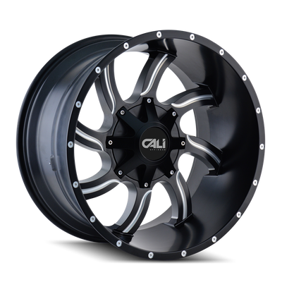 Cali Off-Road - TWISTED - Black - SATIN BLACK/MILLED SPOKES - 20" x 14", -76 Offset, 8x165.1/170 (Bolt Pattern), 130.8mm HUB