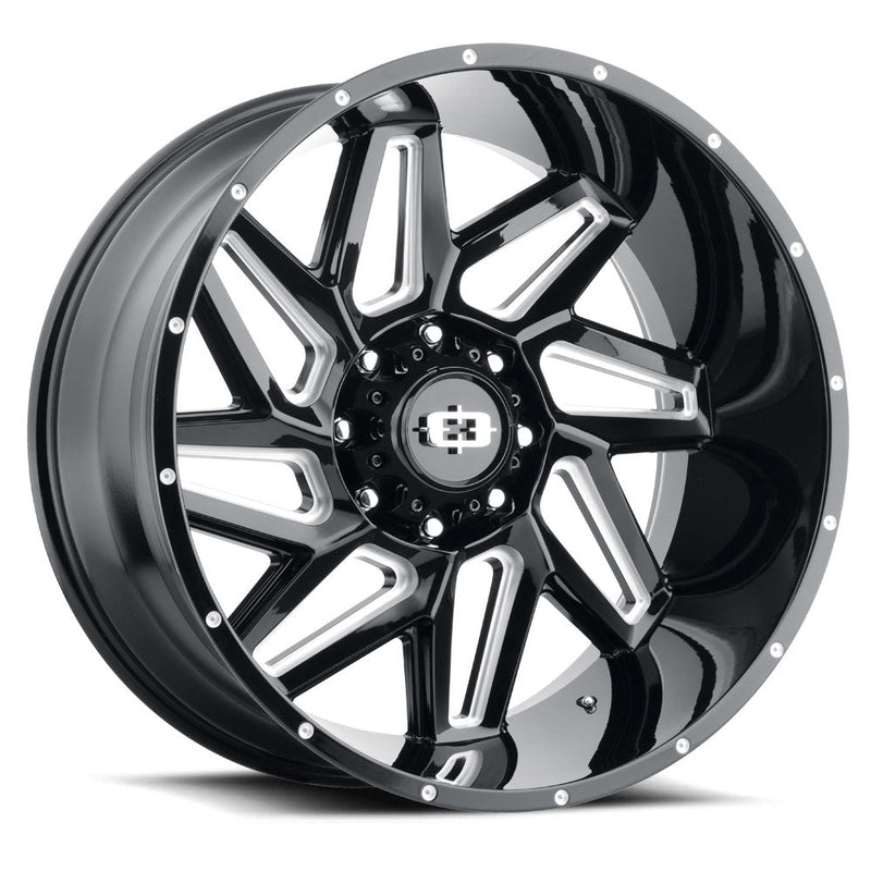 Vision Wheel Off-Road - 361 SPYDER - Black - Gloss Black Milled Spoke - 20" x 12", -51 Offset, 8x170 (Bolt Pattern), 125.2mm HUB