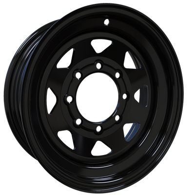 Envy Wheels - TRAILER STEEL SPOKE - Black - GLOSS BLACK - 16" x 6", 0 Offset, 8x165.1 (Bolt Pattern), 131mm HUB