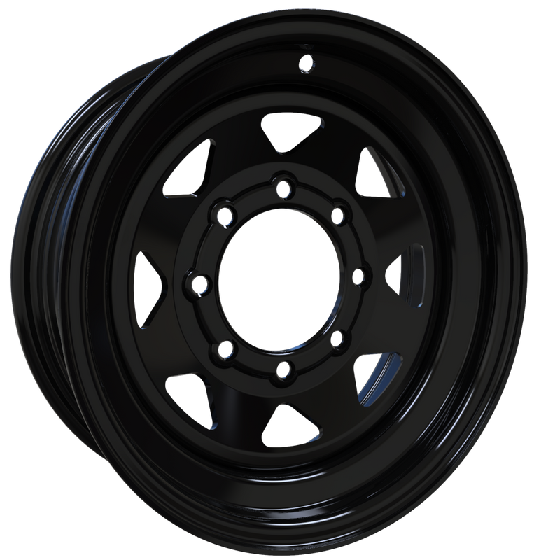 Envy Wheels - TRAILER STEEL SPOKE - Black - GLOSS BLACK - 16" x 6", 0 Offset, 8x165.1 (Bolt Pattern), 131mm HUB