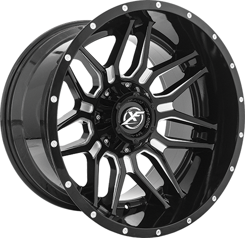 XF Off-Road - XF-222 - Black - Gloss Black Milled - 22" x 12", -44 Offset, 8x165.1, 170 (Bolt Pattern), 125.2mm HUB