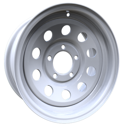 Envy Wheels - TRAILER STEEL MODULAR - White - WHITE / RED AND BLUE PIN STRIPE - 14" x 6", 0 Offset, 5x114.3 (Bolt Pattern), 84mm HUB