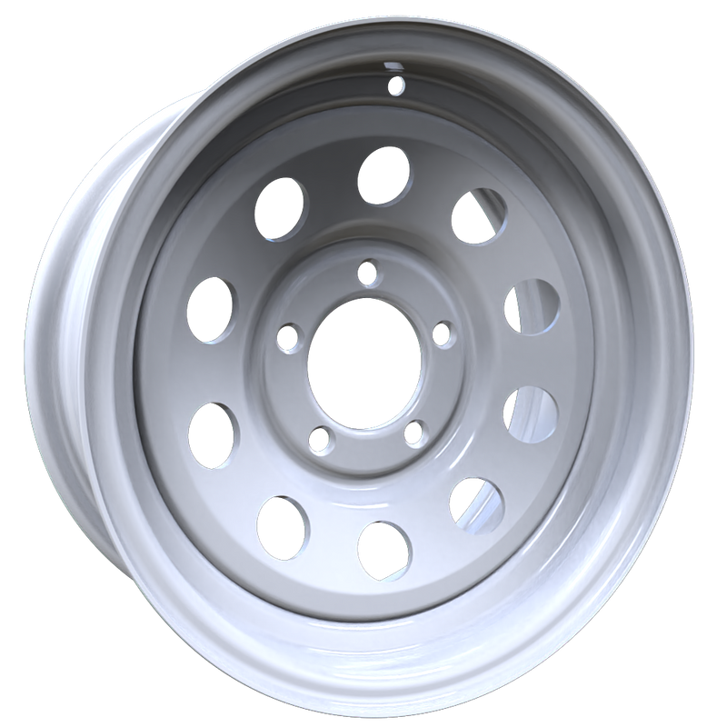 Envy Wheels - TRAILER STEEL MODULAR - White - WHITE / RED AND BLUE PIN STRIPE - 14" x 6", 0 Offset, 5x114.3 (Bolt Pattern), 84mm HUB