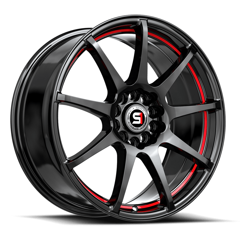 Spec-1 Racing - SP-67 - Black - Gloss Black / Red Line - 17" x 7", 42 Offset, 5x100/114.3 (Bolt pattern), 73.10mm HUB