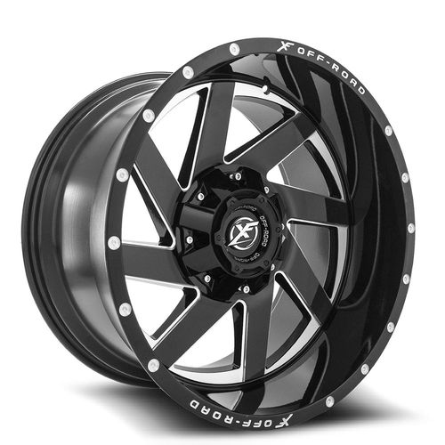 XF Off-Road - XF-205 - Black - Gloss Black Milled - 22" x 12", -44 Offset, 5x127/139.7 (Bolt pattern), 78.10mm HUB