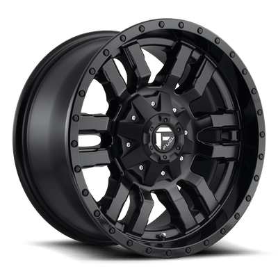 Fuel - D596 SLEDGE - Black - MATTE BLACK GLOSS BLACK LIP - 18" x 9", 19 Offset, 6x135/139.7 (Bolt Pattern), 106.1mm HUB