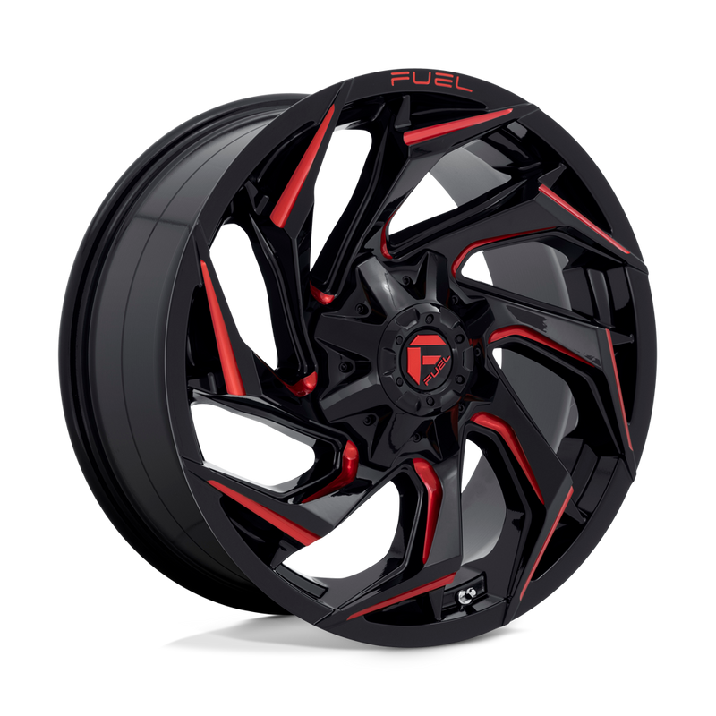 Fuel - D755 REACTION - Black - GLOSS BLACK MILLED WITH RED TINT - 20" x 9", 20 Offset, 8x165.1 (Bolt Pattern), 125.1mm HUB