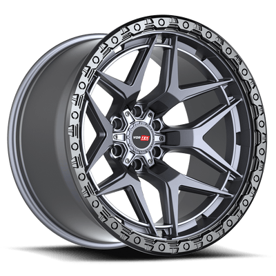 Vortek Offroad - VRT-603 - Gunmetal - Matte Titanium with Black Bead Ring - 17" x 9", 12 Offset, 6x135/139.7 (Bolt pattern), 106.10mm HUB