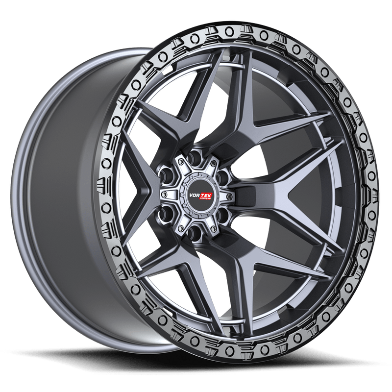 Vortek Offroad - VRT-603 - Gunmetal - Matte Titanium with Black Bead Ring - 17" x 9", 12 Offset, 6x135/139.7 (Bolt pattern), 106.10mm HUB