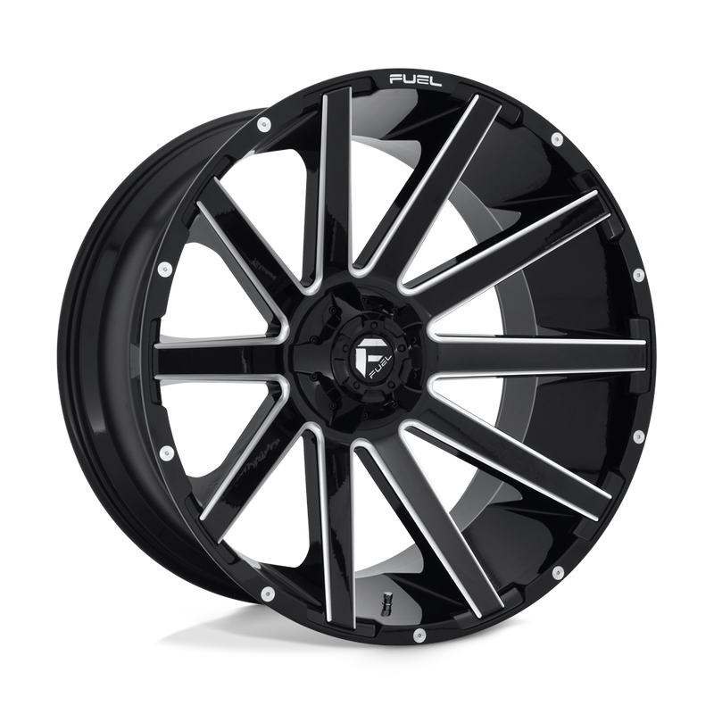 Fuel - D615 CONTRA - Black - GLOSS BLACK MILLED - 24" x 12", -44 Offset, 6x135/139.7 (Bolt Pattern), 106.1mm HUB