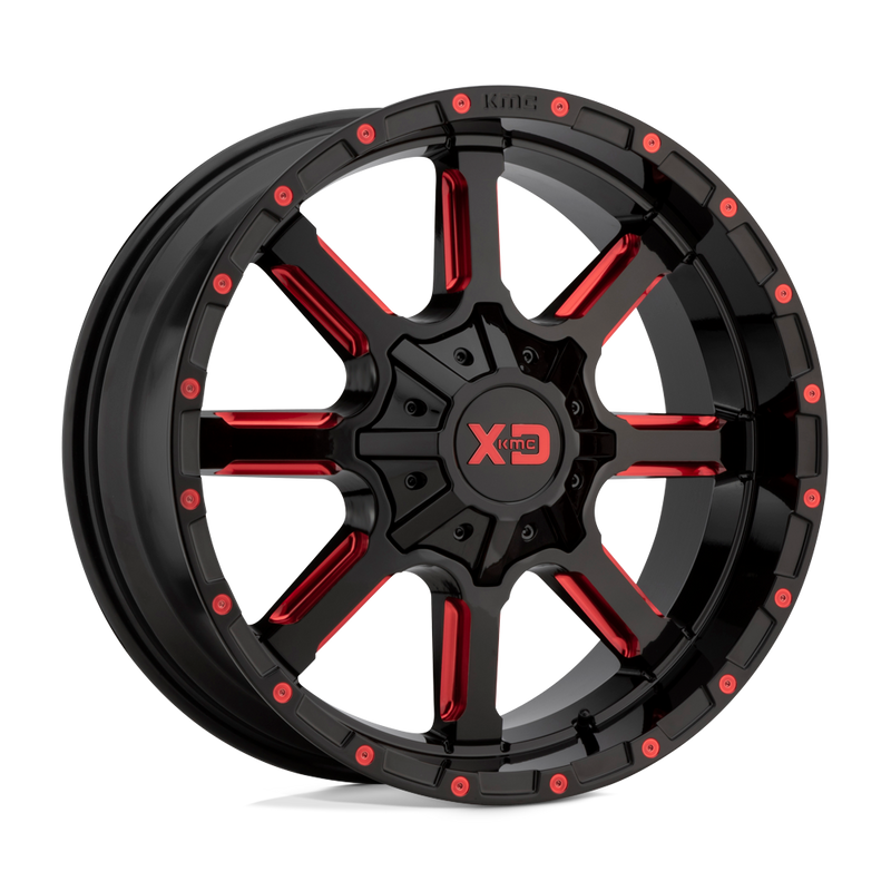 XD Series - XD838 MAMMOTH - Black - Gloss Black Milled With Red Tint Clear Coat - 24" x 14", -76 Offset, 8x165.1 (Bolt Pattern), 125.1mm HUB