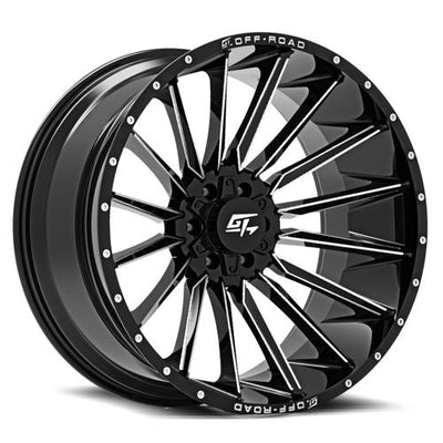 GT Off-Road - Stark - Black - Gloss Black Milled - 20" x 10", -18 Offset, 8x165.1/180 (Bolt pattern), 125.2mm HUB