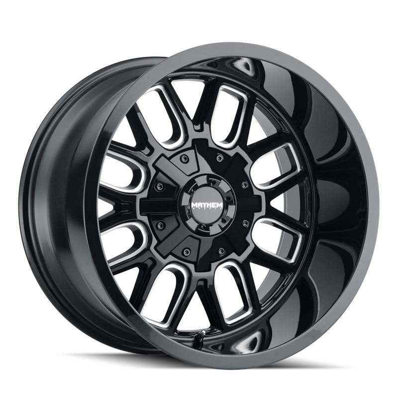 Mayhem - COGENT - Black - GLOSS BLACK/MILLED SPOKES - 20" x 9", 18 Offset, 6x135/139.7 (Bolt Pattern), 106mm HUB