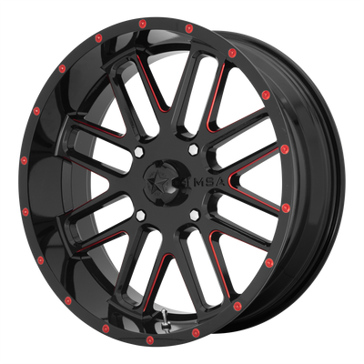 MSA Offroad Wheels - M35 BANDIT - Black - Gloss Black Milled with Red Tint - 22" x 7", 0 Offset, 4x137 (Bolt pattern), 112.1mm HUB