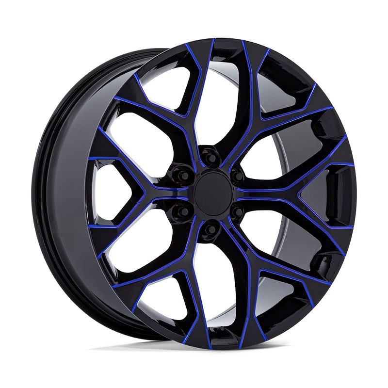 OE Creations - PR176 - Black - Gloss Black Machined with Blue Milling - 22" x 9", 24 Offset, 6x139.7 (Bolt pattern), 78.1mm HUB