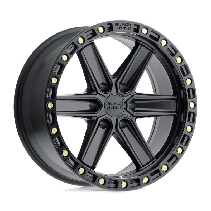 Black Rhino - HENDERSON - Black - Matte Black with Brass Bolts - 17" x 9", 12 Offset, 6x132 (Bolt pattern), 74.5mm HUB