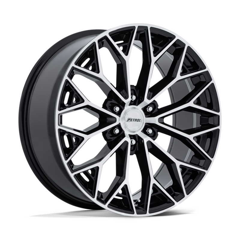 Petrol Wheels - P5E - Black - Gloss Black with Machined Face - 20" x 9.5", 30 Offset, 6x135 (Bolt pattern), 87.1mm HUB