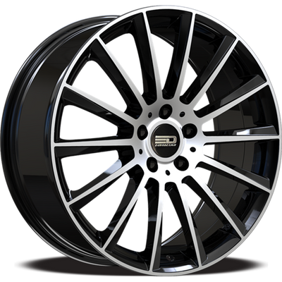 Euro Design - Sacco - Black - Gloss Black Machined - 19" x 8.5", 45 Offset, 5x112 (Bolt pattern), 66.60mm HUB