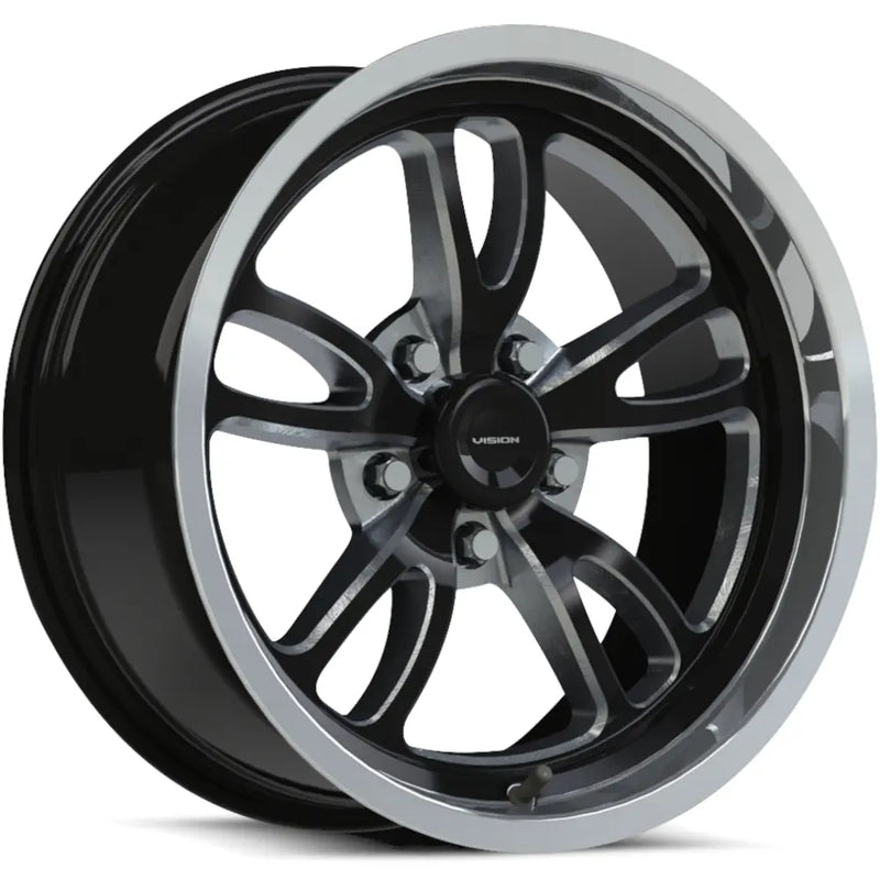 Vision Wheel American Muscle - 149 PATRIOT - Black - Gloss Black Milled Polished Lip - 15" x 10", 0 Offset, 5x114.3 (Bolt pattern), 83.10mm HUB