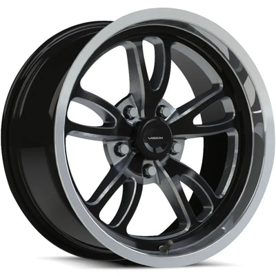 Vision Wheel American Muscle - 149 PATRIOT - Black - Gloss Black Milled Polished Lip - 15" x 8", 27 Offset, 5x120.65 (Bolt pattern), 83.10mm HUB