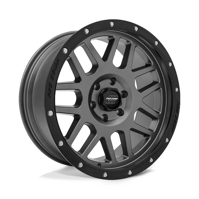 Pro Comp - PA40 VERTIGO - Grey - Dark Gray with Black Lip - 17" x 9", -6 Offset, 5x127 (Bolt pattern), 83.06mm HUB